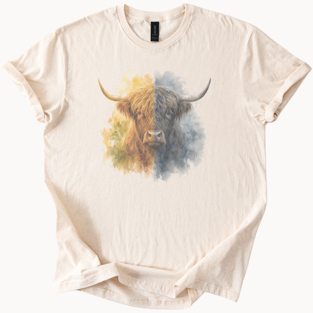 Highland Cow Split Color Graphic Tee